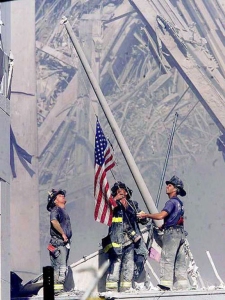 Fire Fighters Raise Flag